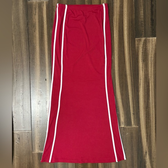 SHEIN Dresses & Skirts - Y2K Sz S Red White Stripe Maxi Skirt Stretchy Bodycon Elastic Waist Fall Preppy